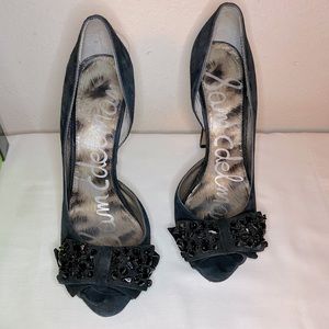 Sam Edelman Black open toed rhinestone pumps
